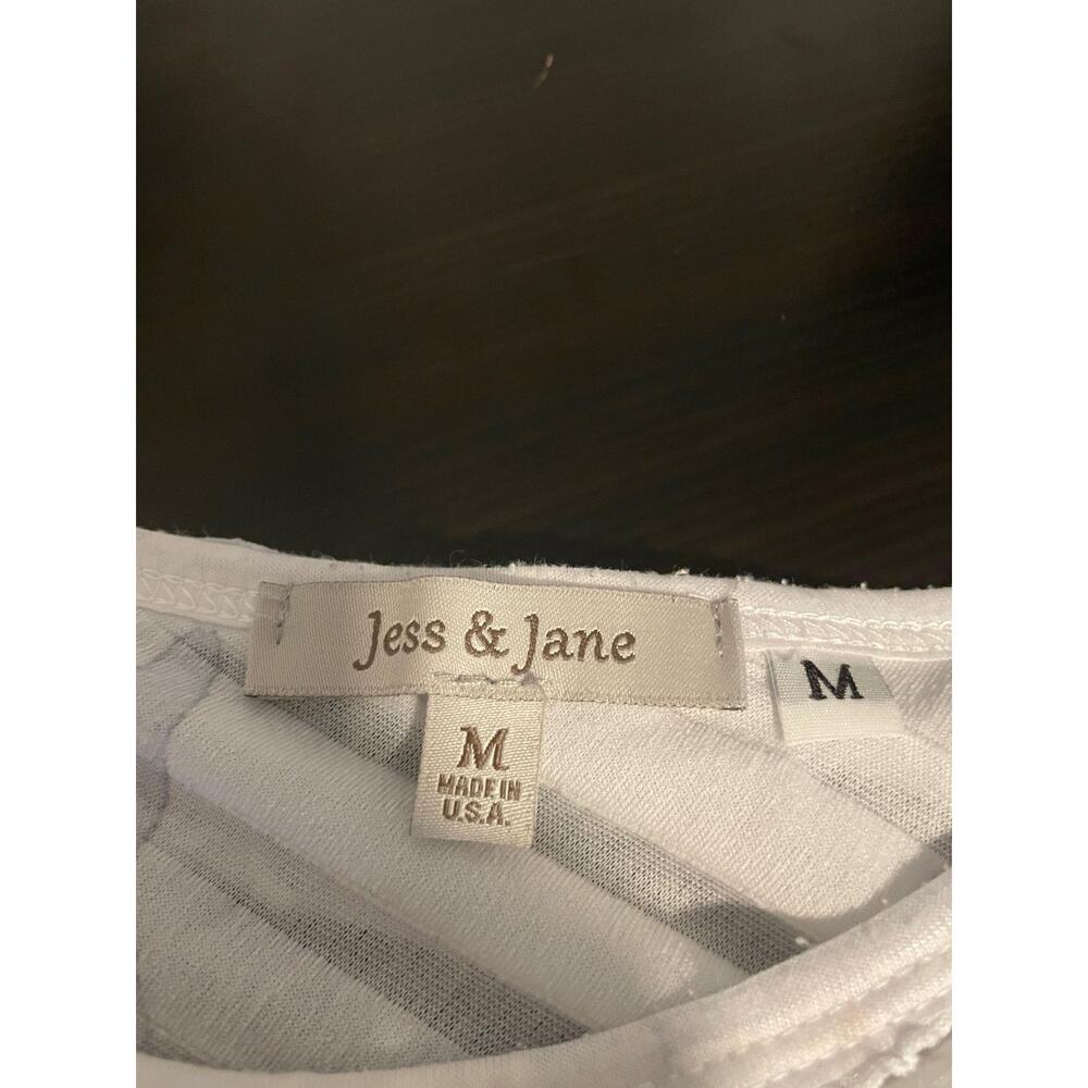 Jess & Jane Shirt Womens Medium White Black Crinkle Floral 3/4 Sleeve USA Artsy - Picture 3 of 7